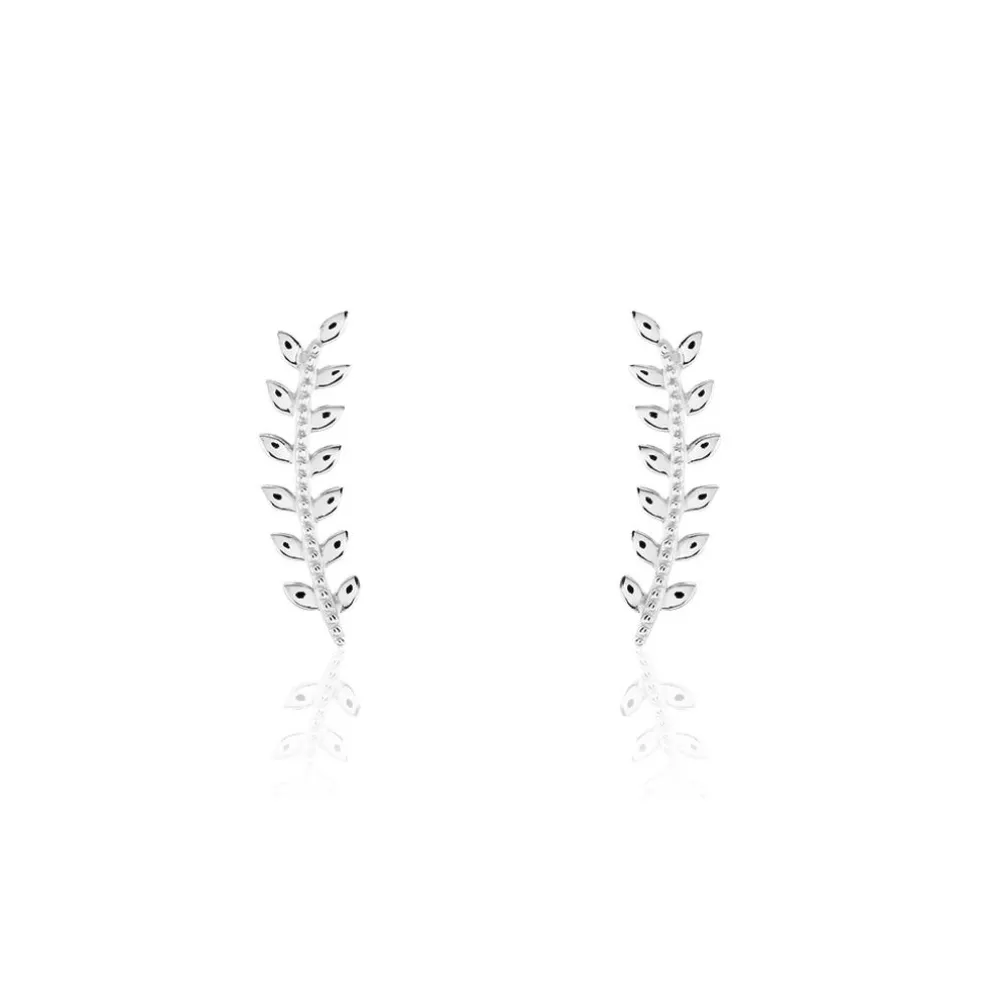 Boucles D'oreilles Grimpantes Folia Argent Blanc