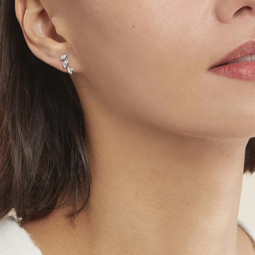Boucles D'oreilles Grimpantes Elohane Argent Blanc Oxyde De Zirconium