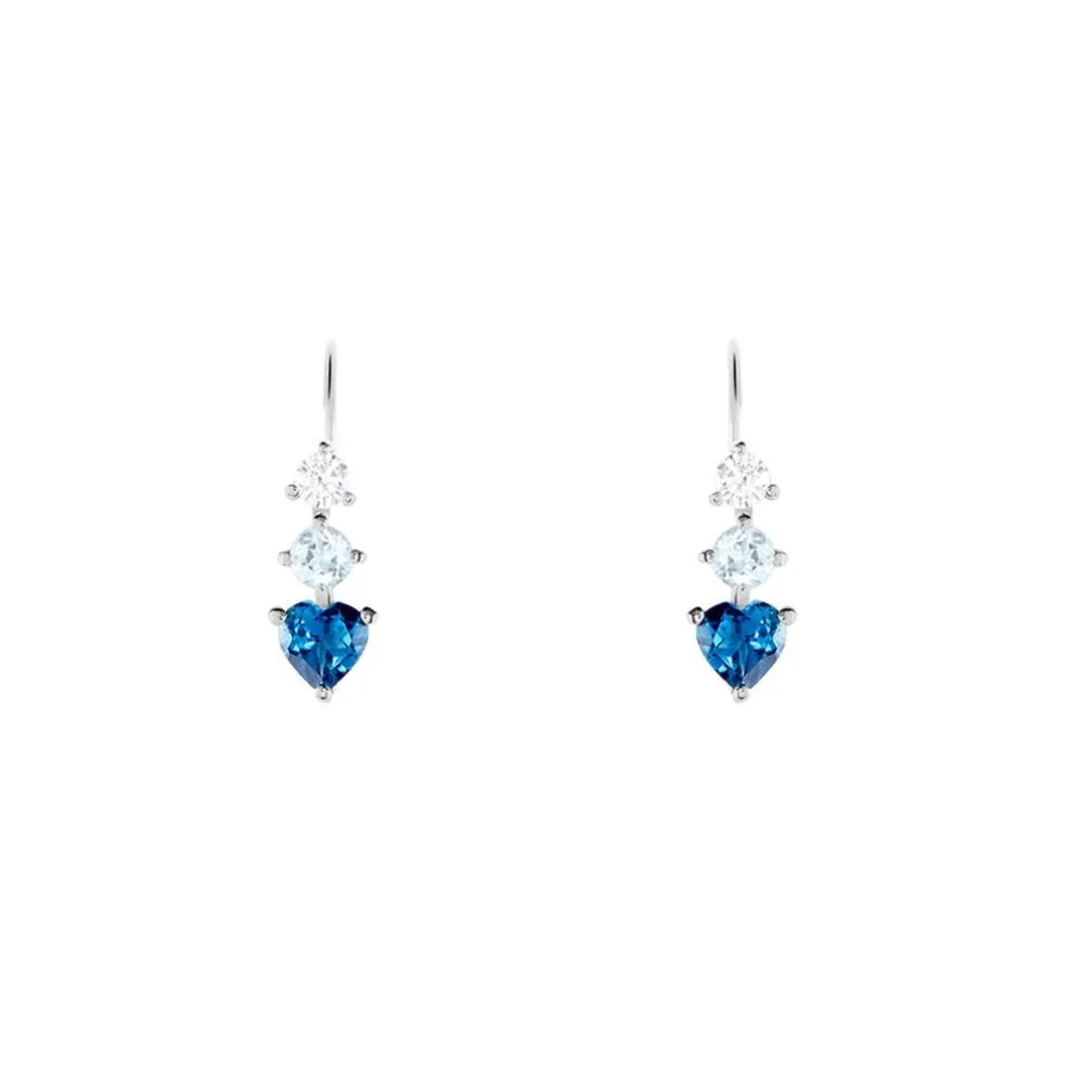 Boucles D'oreilles Lauressa Or Blanc Topaze Bleu Oxyde