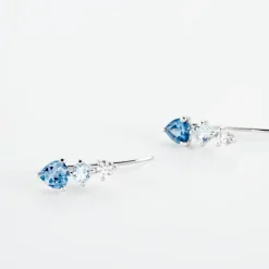 Boucles D'oreilles Lauressa Or Blanc Topaze Bleu Oxyde