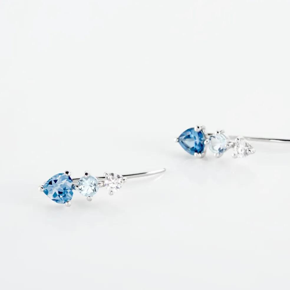 Boucles D'oreilles Lauressa Or Blanc Topaze Bleu Oxyde