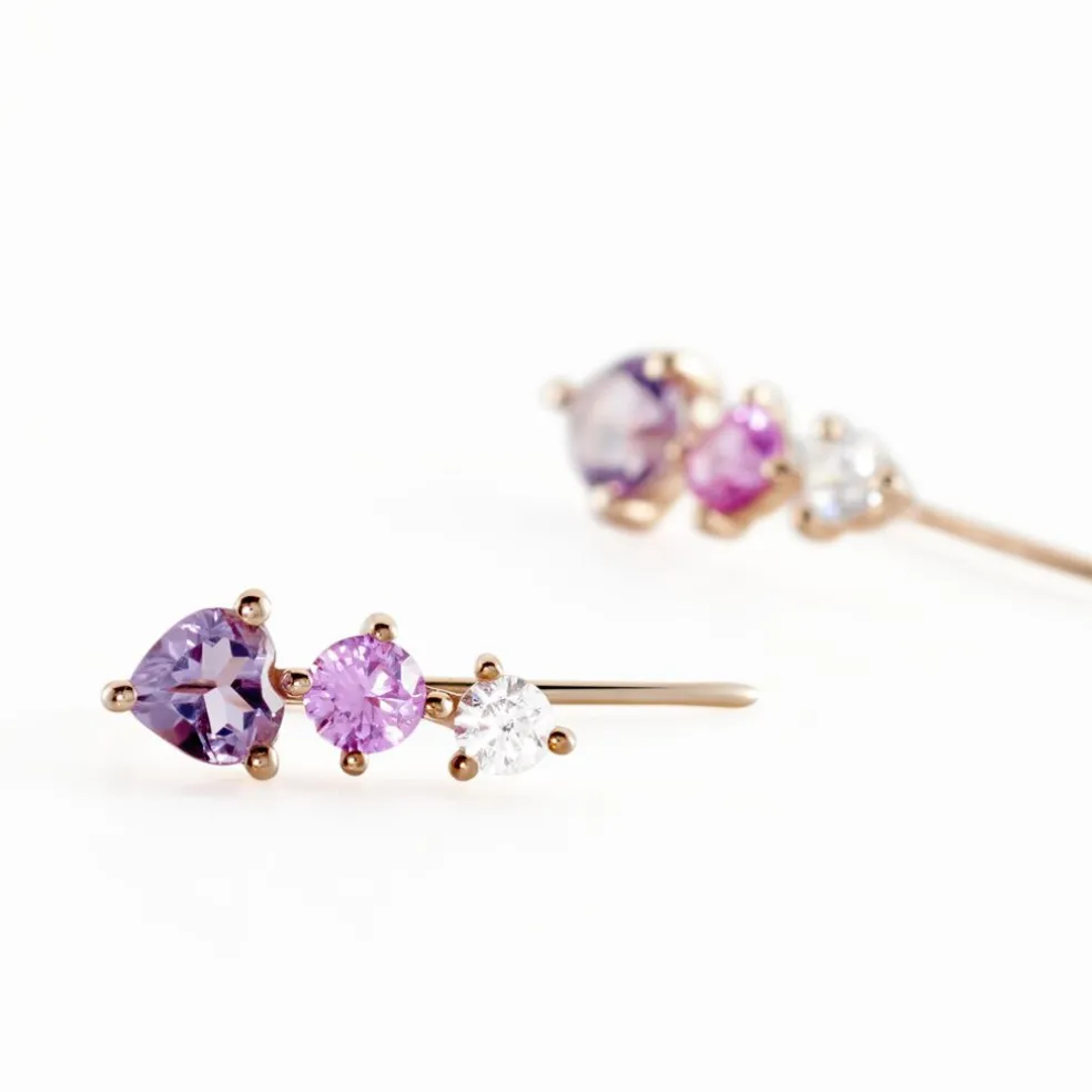 Boucles D'oreilles Lauressa Or Rose Amethyste Violet Oxyde