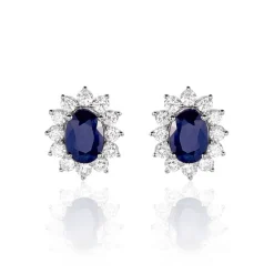Boucles D'oreilles Or Blanc Saphir Diamants