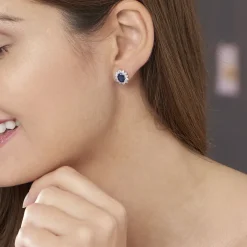 Boucles D'oreilles Or Blanc Saphir Diamants