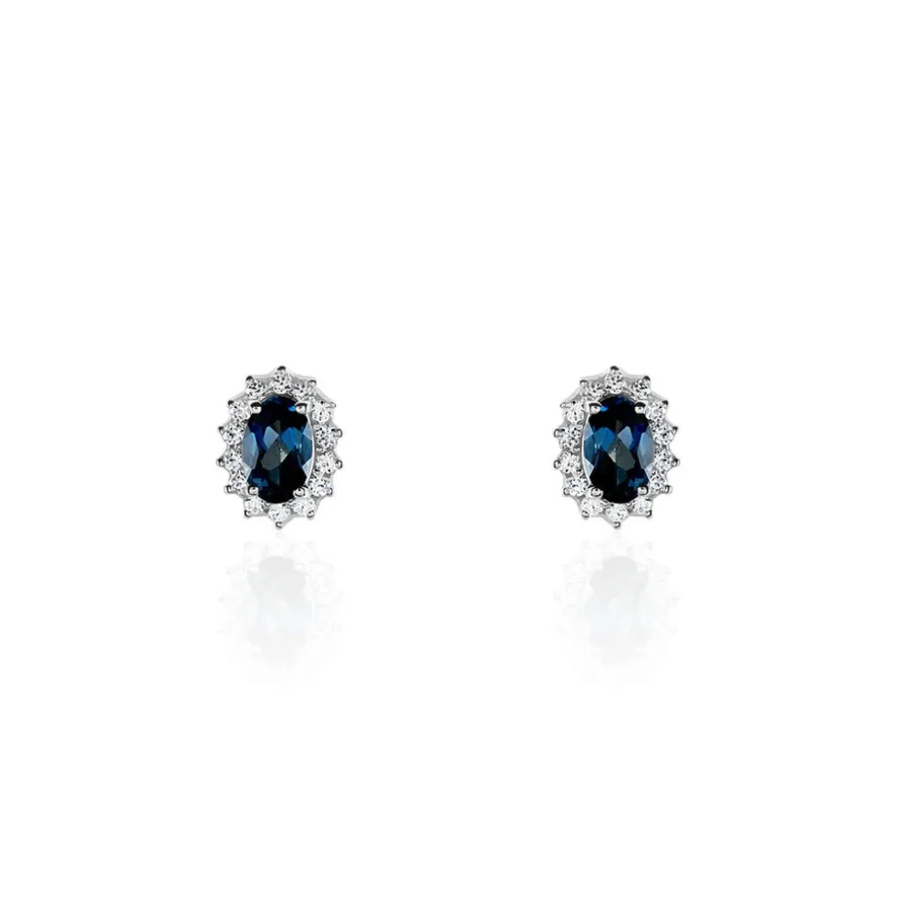 Boucles D'oreilles Or Blanc Quintilla Topazes London Blue Et Oxydes