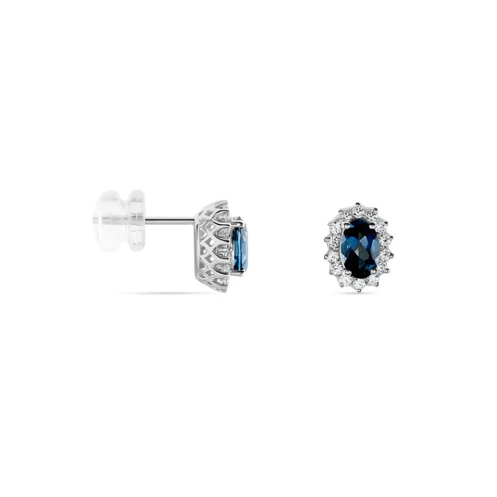 Boucles D'oreilles Or Blanc Quintilla Topazes London Blue Et Oxydes