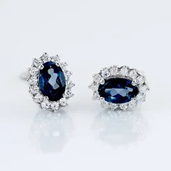 Boucles D'oreilles Or Blanc Quintilla Topazes London Blue Et Oxydes