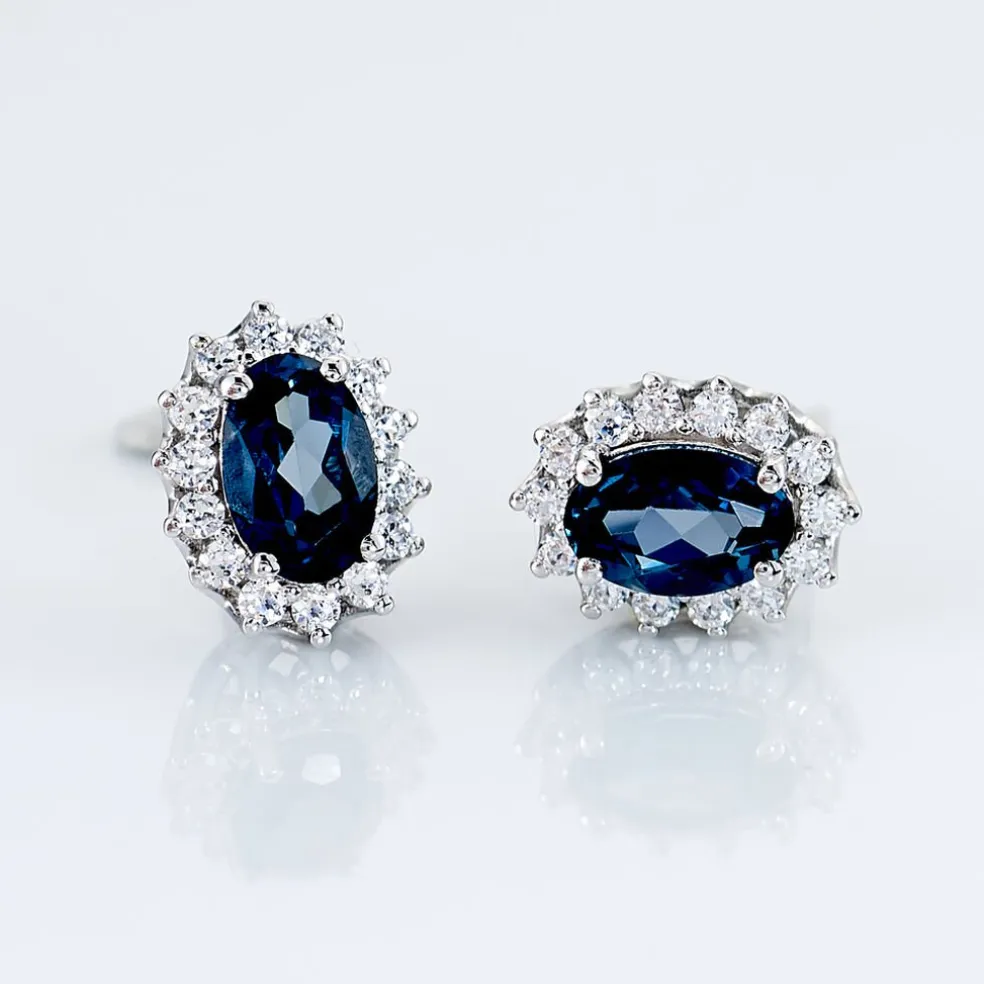 Boucles D'oreilles Or Blanc Quintilla Topazes London Blue Et Oxydes
