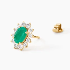 Boucles D'oreilles Or Jaune Emeraude Diamants
