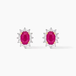 Boucles D'oreilles Or Jaune Rubis Diamants