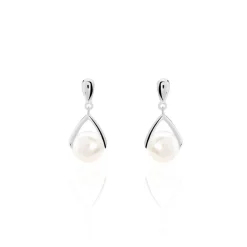 Boucles D'oreilles Pendantes Adelina Argent Blanc Perle De Culture