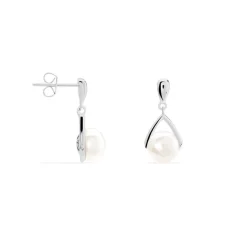 Boucles D'oreilles Pendantes Adelina Argent Blanc Perle De Culture