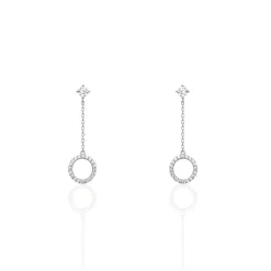 Boucles D'oreilles Pendantes Lim Or Blanc Oxyde De Zirconium