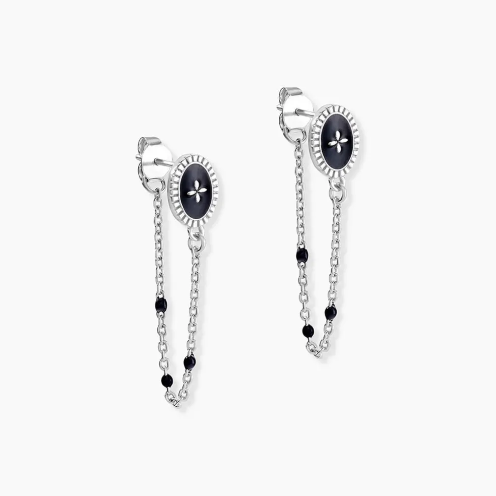 Boucles D'oreilles Pendantes Polka Argent Blanc