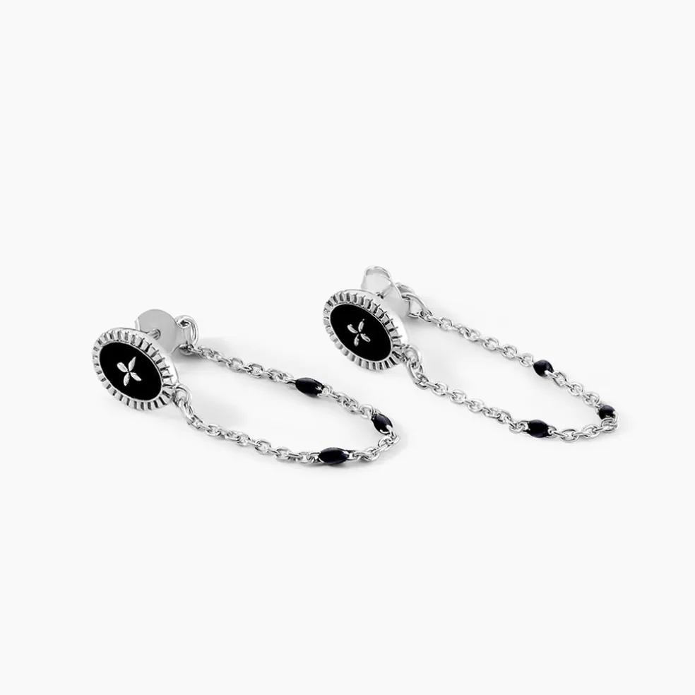 Boucles D'oreilles Pendantes Polka Argent Blanc