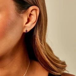 Boucles D'oreilles Pendantes Zuleika Or Jaune Améthyste Oxyde De Zirconium