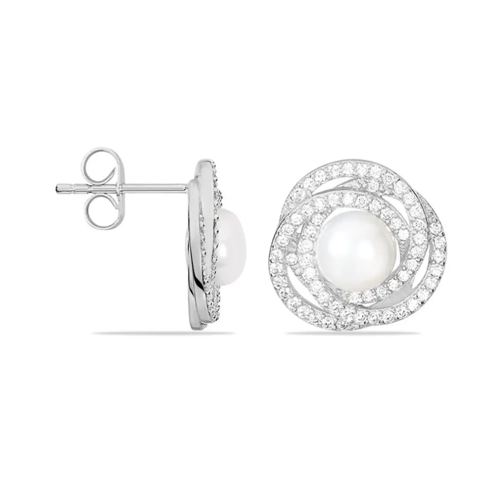 Boucles D'oreilles Pendantes Matilda Argent Perle Culture Et Oxyde