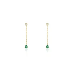 Boucles D'oreilles Pendantes Gracilia Or Jaune Emeraude Diamant