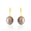 Boucles D'oreilles Pendantes Semi-baroque Or Jaune Perle De Tahiti
