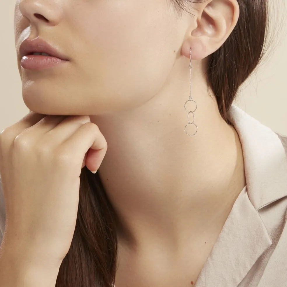 Boucles D'oreilles Pendantes Bulle Argent Blanc