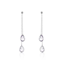 Boucles D'oreilles Pendantes Djime Or Blanc Amethyste