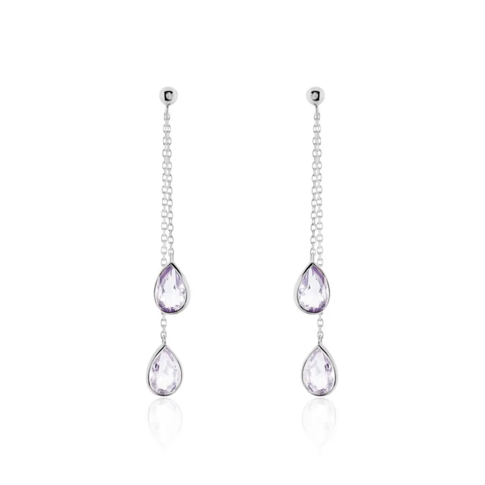 Boucles D'oreilles Pendantes Djime Or Blanc Amethyste