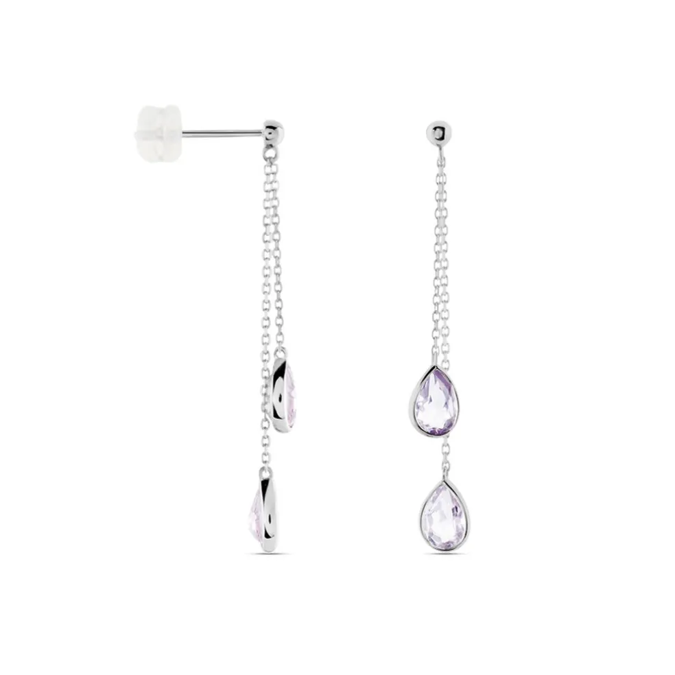 Boucles D'oreilles Pendantes Djime Or Blanc Amethyste