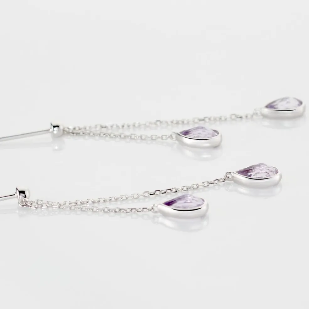 Boucles D'oreilles Pendantes Djime Or Blanc Amethyste