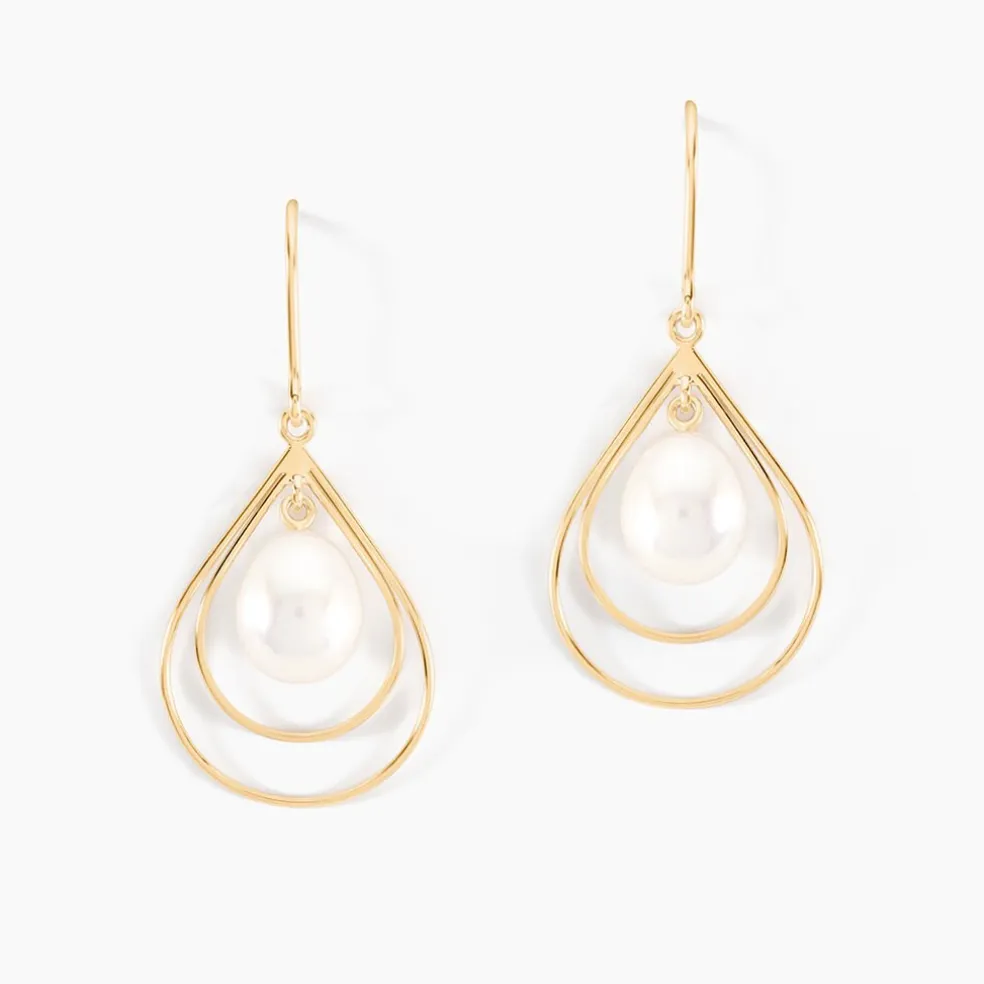 Boucles D'oreilles Pendantes Martyna Or Jaune Perle De Culture