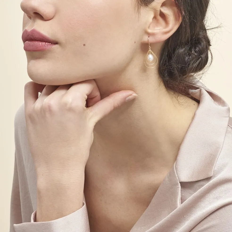 Boucles D'oreilles Pendantes Martyna Or Jaune Perle De Culture