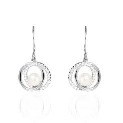 Boucles D'oreilles Pendantes Laury Argent  Perle De Culture Et Oxyde