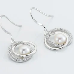 Boucles D'oreilles Pendantes Laury Argent  Perle De Culture Et Oxyde