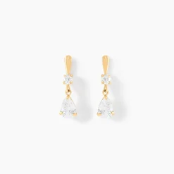 Boucles D'oreilles Pendantes Goutte Or Jaune Oxyde De Zirconium
