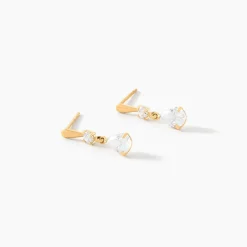 Boucles D'oreilles Pendantes Goutte Or Jaune Oxyde De Zirconium