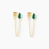 Boucles D'Oreilles Pendantes Ondée Or Jaune Malachite