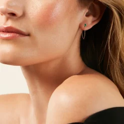 Boucles D'Oreilles Pendantes Ondée Or Jaune Malachite