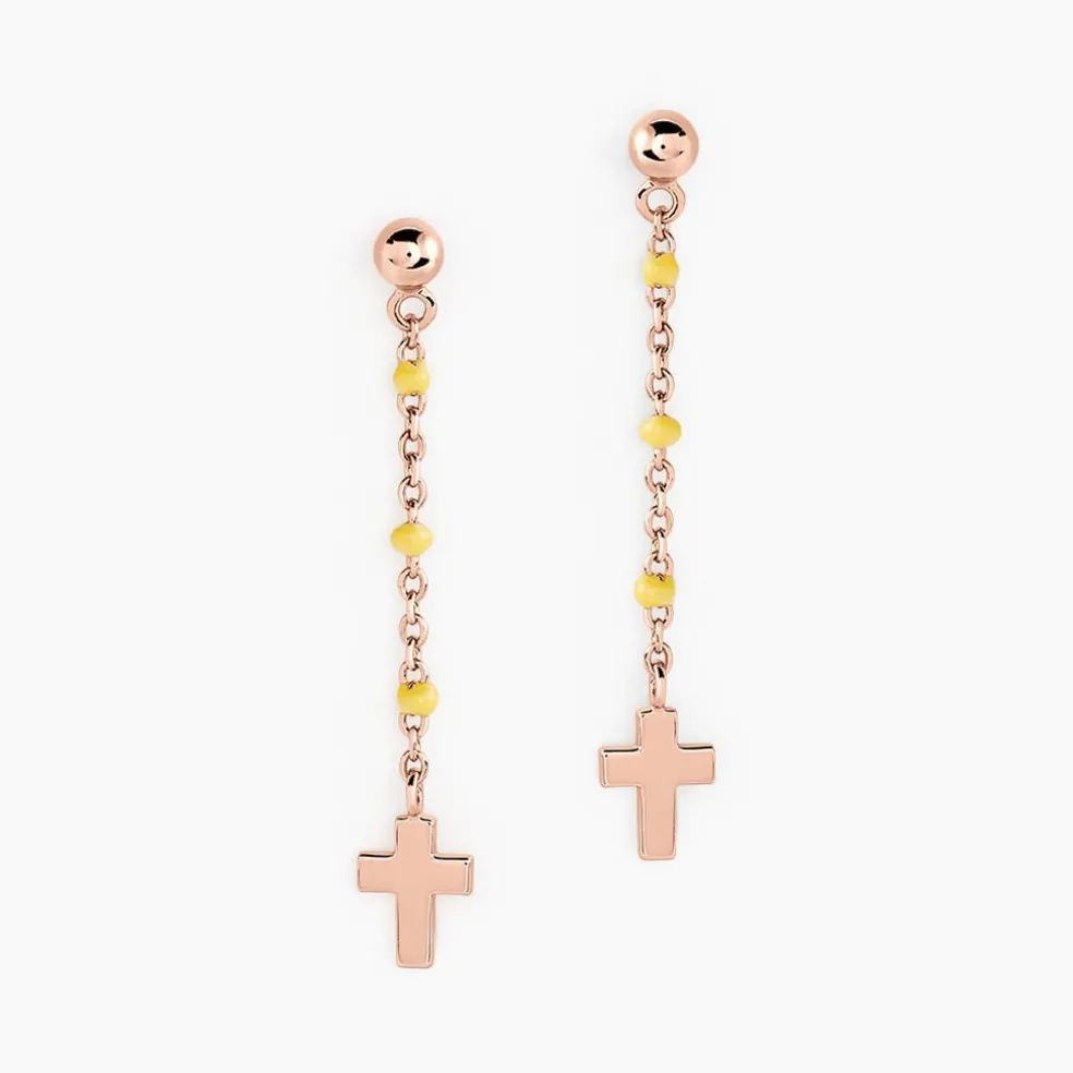 Boucles D'oreilles Pendantes Mimosa Argent Rose