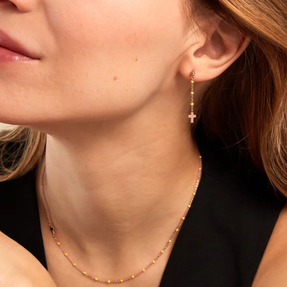 Boucles D'oreilles Pendantes Mimosa Argent Rose