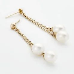 Boucles D'oreilles Pendantes Carrine 2 Fils Or Jaune Perle De Culture