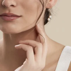 Boucles D'oreilles Pendantes Carrine 2 Fils Or Jaune Perle De Culture