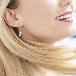 Boucles D'oreilles Pendantes Carrine 2 Fils Or Jaune Perle De Culture