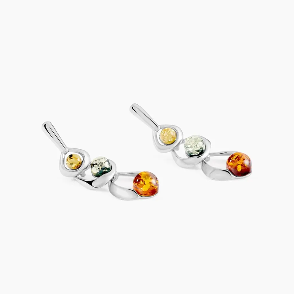 Boucles D'oreilles Pendantes Agneta Argent Blanc Ambre