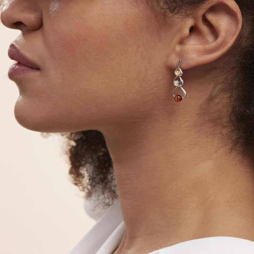 Boucles D'oreilles Pendantes Agneta Argent Blanc Ambre