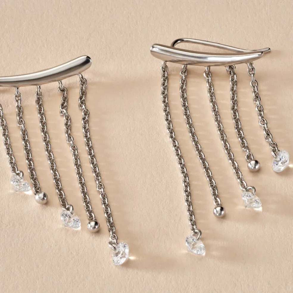 Boucles D'oreilles Pendantes Cainan Argent Blanc Oxyde De Zirconium