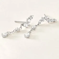 Boucles D'oreilles Pendantes Lir Argent Blanc Oxyde De Zirconium