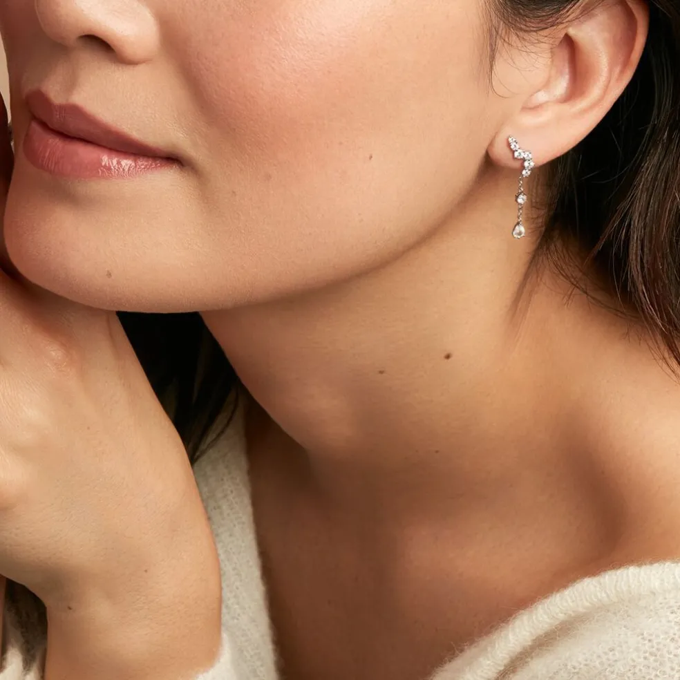 Boucles D'oreilles Pendantes Lir Argent Blanc Oxyde De Zirconium