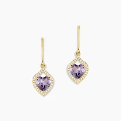 Boucles D'oreilles Pendantes Rosaline Or Jaune Amethyste Et Oxyde