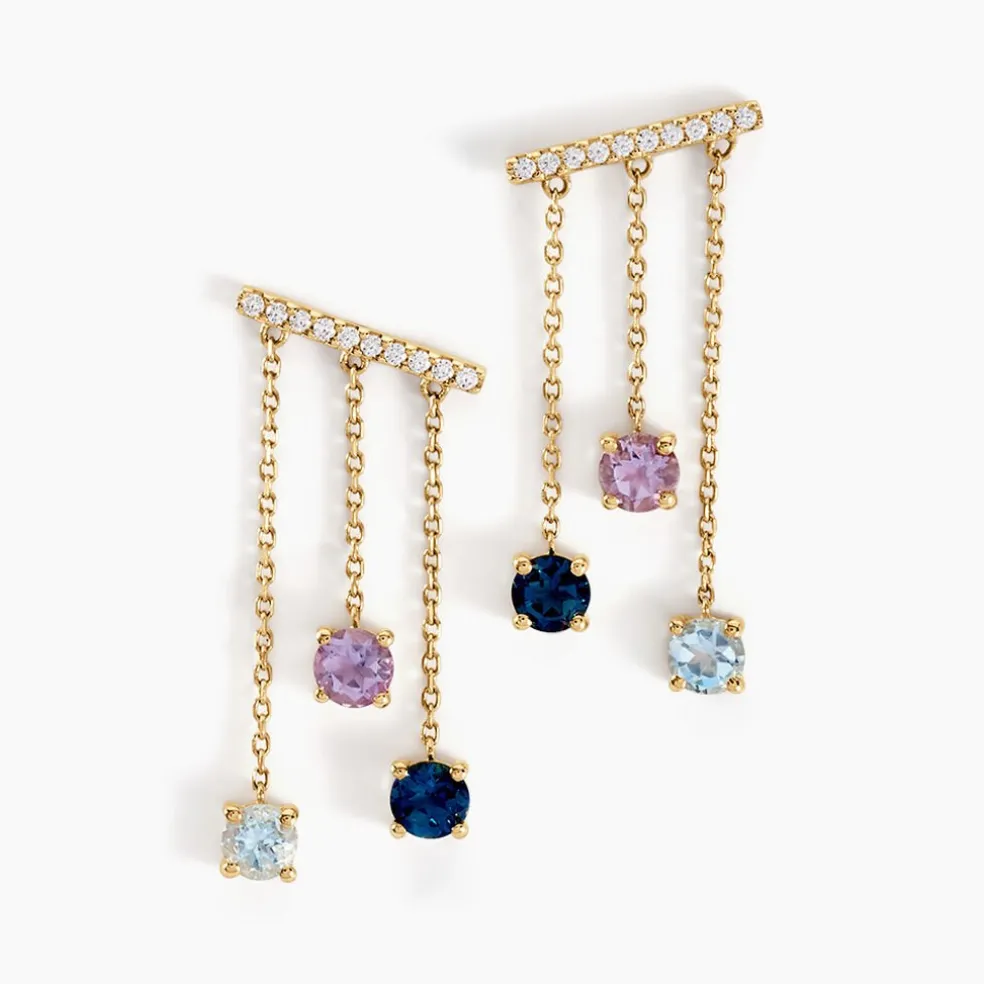 Boucles D'oreilles Pendantes Universe Or Jaune Topaze Améthyste