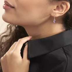 Boucles D'oreilles Pendantes Ludmille Or Jaune Amethyste