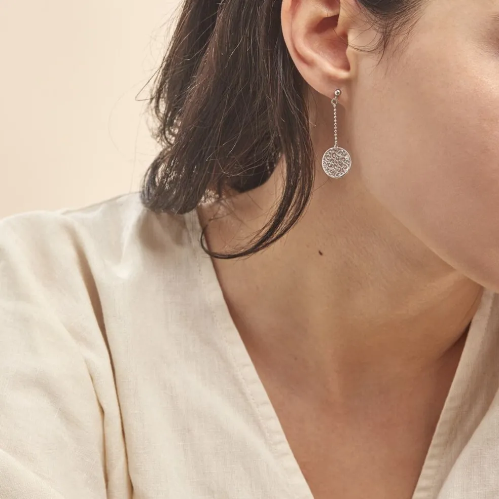 Boucles D'oreilles Pendantes Setti Argent Blanc